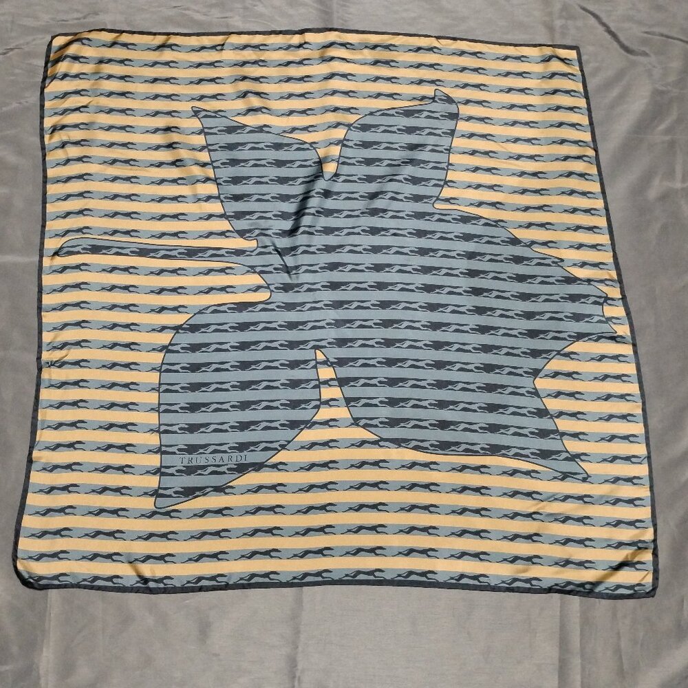 ❤️Authentic TRUSSARDI 34" Silk Twill Scarf Greyhound Dog Theme